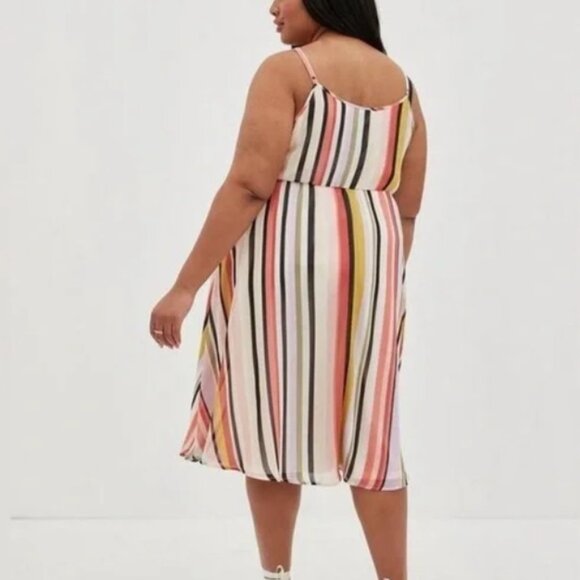 Torrid Brand Women's size 2 Midi Chiffon Pleated Dress White Stripes - Picture 2 of 9